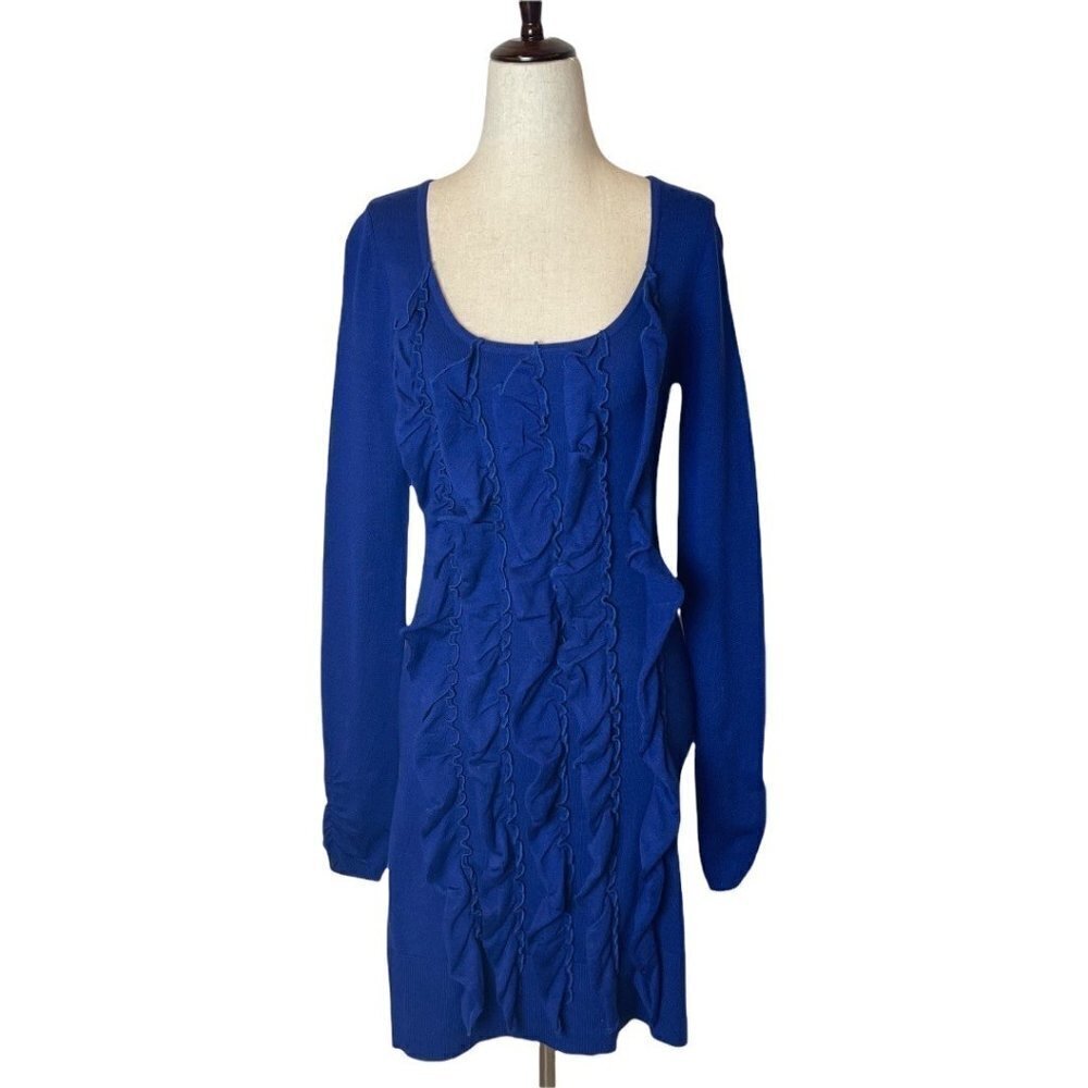 Jump Girl Dress Women Small Royal Blue Long Sleeve Ruffle Mini Sheath Bodycon